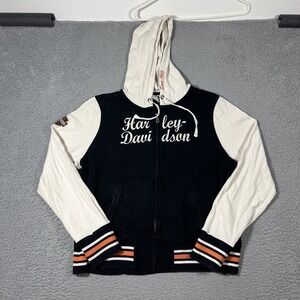 Harley Davidson Y2K Biker Women's 2XL Zip Up Jacket Black White Hood